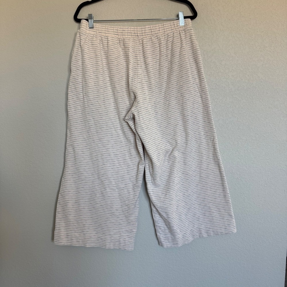 Haven Well Within Womens Large Striped Wide Leg Crop Pants Cream Navy Lounge - Picture 3 of 9